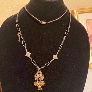 Unisex burning man leather owl necklace